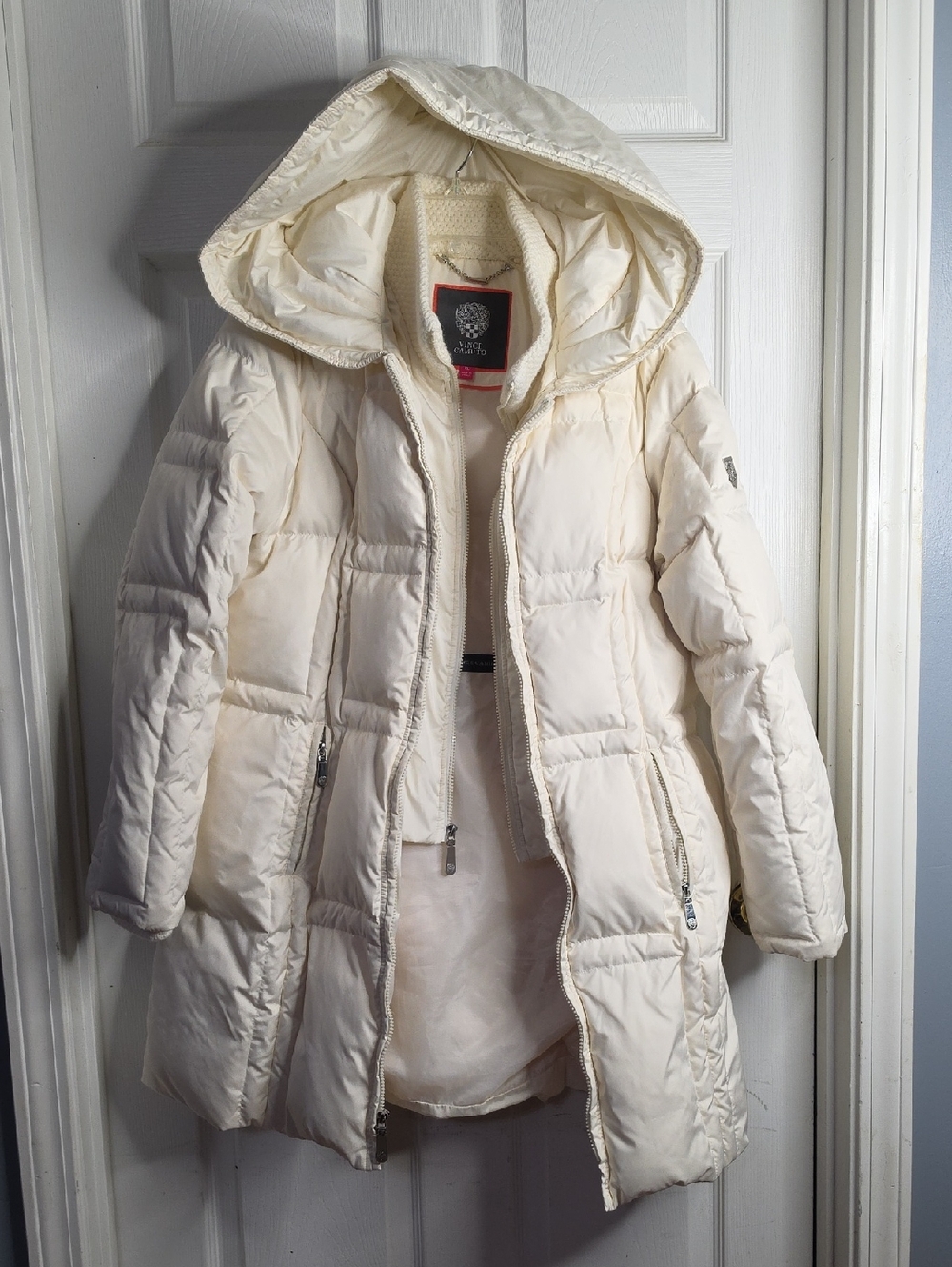 Vince Camuto Cream Hooded Quilted Puffer Coat